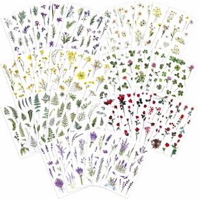 42 Sheets (600Pcs) Natural Flower Stickers for Scrapbooking, Floral Resin Stickers Decals Botanical Journaling Sticker for Junk Journal Bullet Planner Scrapbook Supplies