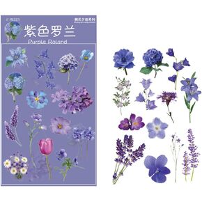 2 Sheets Transparent Purple Violet Flower Vinyl Stickers Decals for Crafts Envelopes Water Bottles Car Scrapbook Card Making Journaling Cups Furniture Helmet
