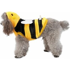 Pet Bee Dog Costume, Halloween Dog Hoodies Outfits Cute Cat Hooded Coat Warm Apparel Fall Winter Christmas Cosplay Clothes for Small Medium Pet(M/Yellow)