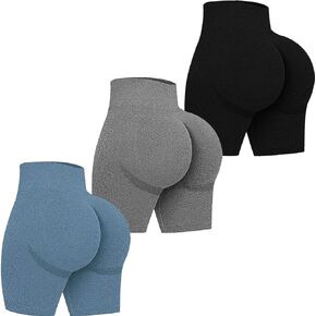 3 Piece High Waist Workout Shorts Butt Lifting Tummy Control Ruched Booty Smile Yoga Short Pants for Women