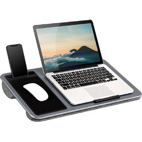 LAPGEAR Home Office Lap Desk - Left-Handed - with Mouse Pad, Device Ledge, and Phone Holder - Silver Carbon - Fits up to 15.6 Inch Laptops - Style No. 91405