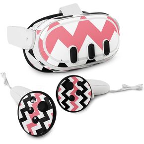 MightySkins Skin Compatible with Meta Quest 3 - Black Pink Chevron | Protective, Durable, and Unique Vinyl Decal wrap Cover | Easy to Apply