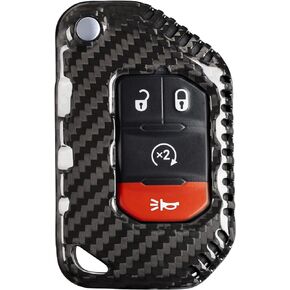Real Carbon Fiber Key Fob Cover for Jeep, Key Fob Protector Fits for Jeep Wrangler JL JLU Rubicon Sahara JLU Gladiator JT Remote Control Key Accessories 2018-2024 (Black)