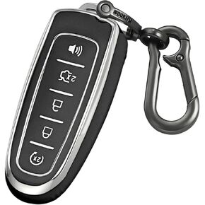 لغطاء Ford key fob، حافظة مع سلسلة مفاتيح، غطاء/جلد مفتاح حماية ناعم من مادة TPU، 5 أزرار تناسب C-Max Edge Escape Expedition Explorer Flex Focus Taurus مفتاح التحكم عن بعد (أسود)