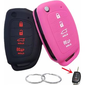 Silicone Rubber Key Fob Cover Compatible with 2013-2019 Hyundai Santa Fe Sonata Tucson Santa Fe Sport(Suitable for Buttons with Eject/flip/fold Buttons, not for Smart Keys)