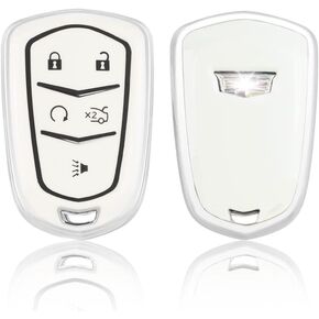 1797 for Cadillac Key Fob Cover fit XT5 XT4 XT6 CTS ATS CT6 XTS SRX Accessories Car Remote Case Shell Protector Girly Cute 5 Button White Silver TPU