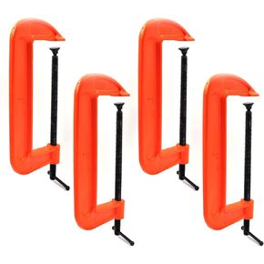 (4 PACK) C Clamps Set 8 Inch Heavy Duty Steel Iron Alloy Versatile G-Clamps, Orange