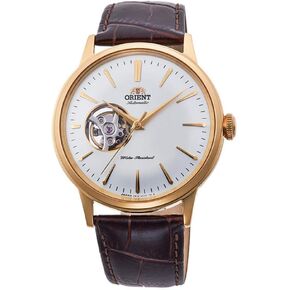 Orient Bambino Open Heart-Armbanduhr aus japanischem Edelstahl und Leder، ذهبي، العنوان الافتراضي، حزام in Kuwait