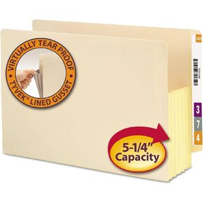 Smead 76174 5 1/4-Inch Exp Straight Tab File Pocket w/Tyvek Legal Manila 10/Box