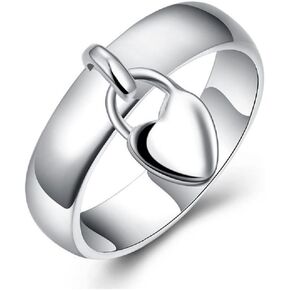 Sterling Silver Dangle Heart Open Statement Rings Dangle Heart Charms Sterling Silver Band Ring Tassel Band Dangling Charm Engagement Promise Ring Adorable Heart Love Ring