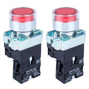 2PCS 22MM Momentary Lighted Push Button Switch Start Stop Switch Metal Head XB2 110VAC 1NC1NC Red LED + 1NC1NC Green LED