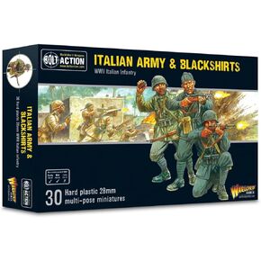 Warlord Bolt Action Italian Army & Blackshirts 1:56 Tabletop Miniatures - Plastic Paintable Miniature WWII Soldiers Set, Unpainted Table Top 28mm Military Minifigures for Adults, Gaming Figurines Pack
