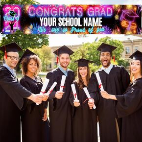Graduation Party Decorations Banner Blue Gold Personalized Graduation Yard Banner Sign Congrats Grad Banner with 78 Alphabet Stickers for Class of 2024 High School College Graduation Party Supplies
