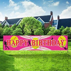 Softball Party Decorations Softball Happy Birthday Banner 118.8" x 19.7" Sport Themed Party Decoration Softball Sport Large Backdrop Party Favor Decor Photo Background for Girls Kids Teens