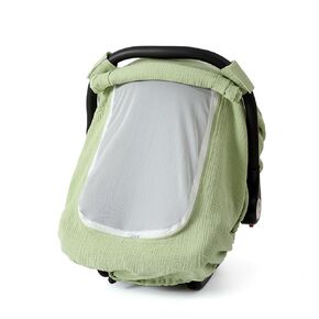Muslin Cotton Baby Car Seat Cover for Boys and Girls, Summer Baby Car Seat Covers Infant Car Seat Canopy with Breathable Mesh Window Windproof Carseat Cover for Babies (Cream)