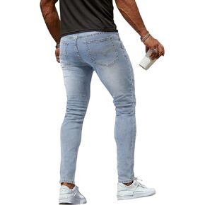Woenzaia Mens Jeans Slim Fit Skinny Denim Stretch Tapered Jean Pants