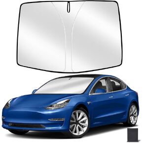 Windshield Sun Shade for Tesla Model 3/Y Car - 2024 2023-2016, 300T Premium Sunshade W/Front Windows Heat Shield Tesla Accessories, Interior Sun Visor Cover Blocker for Dash Screen