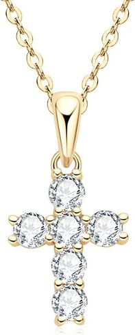 14K Gold Vintage Cross Necklace for Women, 0.6ct VVS1 Round Cut D-color Diamond, Ideal Present for Your Loved One(Chain Length: 15.75+1.97 ") in Saudi Arabia