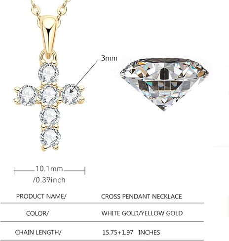 14K Gold Vintage Cross Necklace for Women, 0.6ct VVS1 Round Cut D-color Diamond, Ideal Present for Your Loved One(Chain Length: 15.75+1.97 ") in Saudi Arabia
