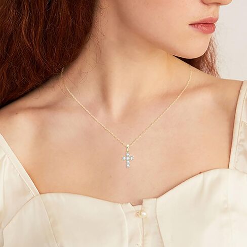 14K Gold Vintage Cross Necklace for Women, 0.6ct VVS1 Round Cut D-color Diamond, Ideal Present for Your Loved One(Chain Length: 15.75+1.97 ") in Saudi Arabia