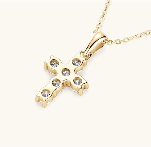 14K Gold Vintage Cross Necklace for Women, 0.6ct VVS1 Round Cut D-color Diamond, Ideal Present for Your Loved One(Chain Length: 15.75+1.97 ") in Saudi Arabia