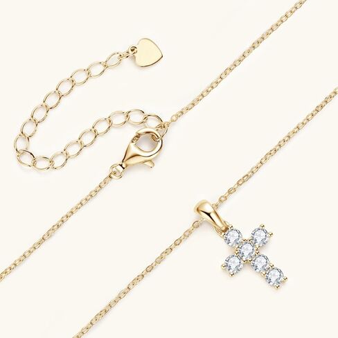 14K Gold Vintage Cross Necklace for Women, 0.6ct VVS1 Round Cut D-color Diamond, Ideal Present for Your Loved One(Chain Length: 15.75+1.97 ") in Saudi Arabia