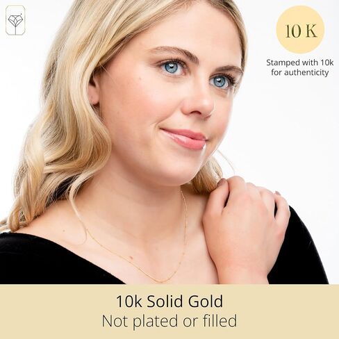 MAX + STONE 10K Yellow Beaded Gold Chain Necklace for Women | Hypoallergenic Gold Necklace for Women with Sensitive Skin | Gold Chain Necklace with 16"- 18" Adjustable Chain in Saudi Arabia