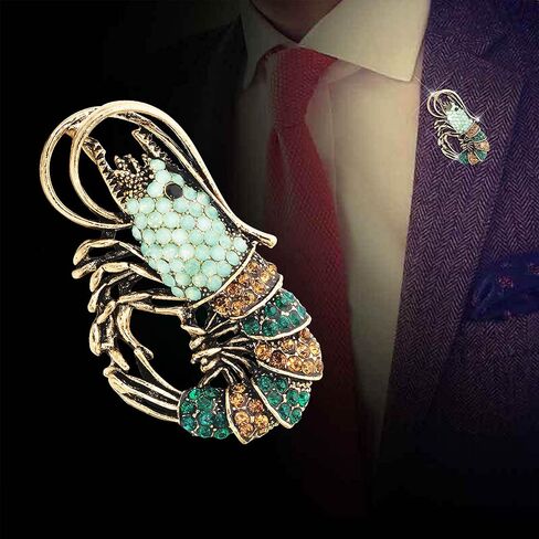 Cute Vintage Ocean Animal Brooch Austrian Crystals Shrimp Brooches for Men Women Beach Birthday Gift Party Accessories Corsage Pin Party Christmas Mothers Birthday Gift in Saudi Arabia