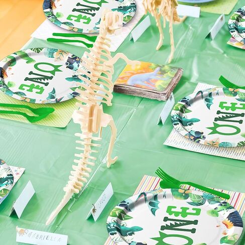 لوازم حفلات أعياد الميلاد الأولى على شكل ديناصور - أدوات مائدة لتزيين حفلات الديناصورات لعيد الميلاد الأول، طبق، كوب، منديل، أواني طعام لتزيين حفلات الديناصورات لعيد ميلاد بعمر عام واحد | يخدم 24 in Kuwait