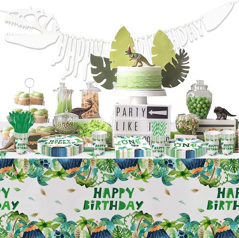 لوازم حفلات أعياد الميلاد الأولى على شكل ديناصور - أدوات مائدة لتزيين حفلات الديناصورات لعيد الميلاد الأول، طبق، كوب، منديل، أواني طعام لتزيين حفلات الديناصورات لعيد ميلاد بعمر عام واحد | يخدم 24 in Kuwait