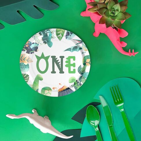 لوازم حفلات أعياد الميلاد الأولى على شكل ديناصور - أدوات مائدة لتزيين حفلات الديناصورات لعيد الميلاد الأول، طبق، كوب، منديل، أواني طعام لتزيين حفلات الديناصورات لعيد ميلاد بعمر عام واحد | يخدم 24 in Kuwait