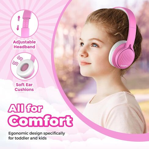 Upgraded Kids Headphones, Wired Toddler Headphones, 85dB Limited Volume On Ear Headphones, Portable Foldable Design, Stereo Sound Kids Headphones for School/Tablet/Travel-Pink in Saudi Arabia