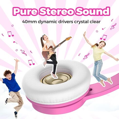 Upgraded Kids Headphones, Wired Toddler Headphones, 85dB Limited Volume On Ear Headphones, Portable Foldable Design, Stereo Sound Kids Headphones for School/Tablet/Travel-Pink in Saudi Arabia