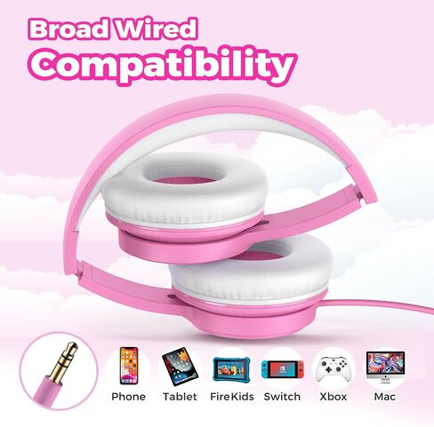 Upgraded Kids Headphones, Wired Toddler Headphones, 85dB Limited Volume On Ear Headphones, Portable Foldable Design, Stereo Sound Kids Headphones for School/Tablet/Travel-Pink in Saudi Arabia