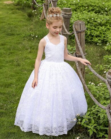 Spaghetti Strap Lace Flower Girl Dress Wedding Communion Pageant Ball Gowns in Saudi Arabia
