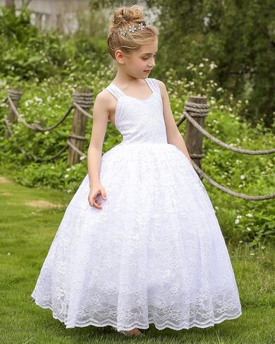 Spaghetti Strap Lace Flower Girl Dress Wedding Communion Pageant Ball Gowns in Saudi Arabia