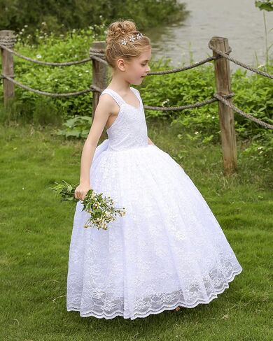 Spaghetti Strap Lace Flower Girl Dress Wedding Communion Pageant Ball Gowns in Saudi Arabia