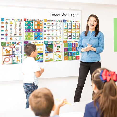 10 Pieces English Phonics Language Arts Charts Posters Bulletin Board Set Classroom Decorations Vowel Phonics Wall Charts Organization Learning Posters for Kindergarten Homeschool Wall Decor Supplies in Saudi Arabia