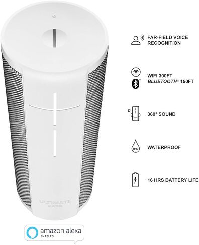 سماعات Ultimate Ears MEGABLAST المحمولة بتقنية Wi-Fi/Bluetooth مع التحكم الصوتي من Amazon Alexa بدون استخدام اليدين (مقاوم للماء) - Blizzard (متجدد) in Saudi Arabia