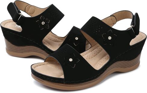 TEMOFON Womens Sandals Low Wedge: Platform Ankle Strap Wedge Sandals - Dressy Summer Open Toe Sandals - Comfortable Sandal Women in Saudi Arabia