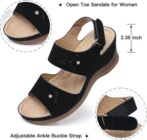 TEMOFON Womens Sandals Low Wedge: Platform Ankle Strap Wedge Sandals - Dressy Summer Open Toe Sandals - Comfortable Sandal Women in Saudi Arabia