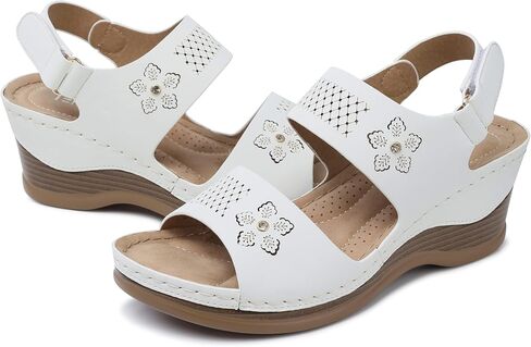 TEMOFON Womens Sandals Low Wedge: Platform Ankle Strap Wedge Sandals - Dressy Summer Open Toe Sandals - Comfortable Sandal Women in Saudi Arabia