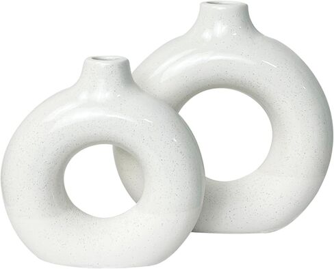2PCS White Donut Vases, Modern Ceramic Vases for Pampas Grass, Boho Vase Home Decor in Saudi Arabia