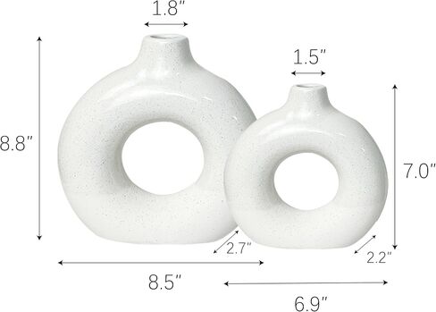 2PCS White Donut Vases, Modern Ceramic Vases for Pampas Grass, Boho Vase Home Decor in Saudi Arabia