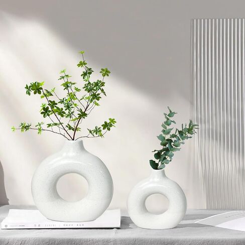 2PCS White Donut Vases, Modern Ceramic Vases for Pampas Grass, Boho Vase Home Decor in Saudi Arabia