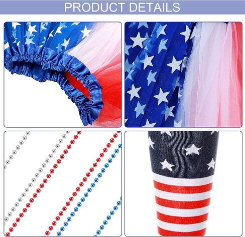 13 Pieces American Flag Costume Set Include 4th of July Tutu Skirt Headband Sunglasses Earrings Necklace Knee Stockings and Tattoos Stickers for Independence Day Decorations in Saudi Arabia