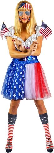 13 Pieces American Flag Costume Set Include 4th of July Tutu Skirt Headband Sunglasses Earrings Necklace Knee Stockings and Tattoos Stickers for Independence Day Decorations in Saudi Arabia
