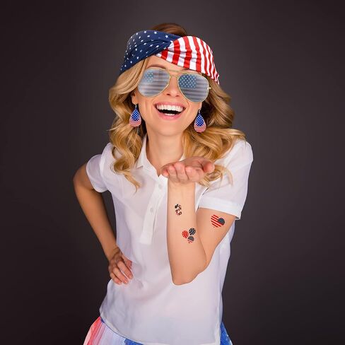 13 Pieces American Flag Costume Set Include 4th of July Tutu Skirt Headband Sunglasses Earrings Necklace Knee Stockings and Tattoos Stickers for Independence Day Decorations in Saudi Arabia