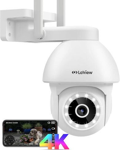 كاميرا LaView 8MP للأمن في الهواء الطلق رؤية ليلية ملونة بإضاءة النجوم، كاميرات 2K لأمن المنزل، كشف الإنسان بالذكاء الاصطناعي والتتبع التلقائي، كاميرا IP65 خارجية صوت ثنائي الاتجاه، سحابة أمريكية، متوافقة مع Alexa in Kuwait