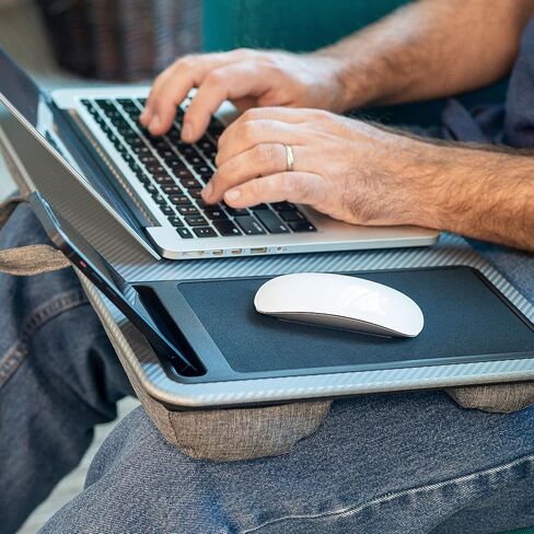 مكتب كمبيوتر محمول للمكتب المنزلي من LAPGEAR - لليد اليسرى - مع لوحة ماوس وحافة للجهاز وحامل هاتف - كربون فضي - يناسب أجهزة كمبيوتر محمولة تصل إلى 15.6 بوصة - طراز رقم 91405 in Kuwait